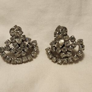 Vintage Elegant Silver Crystal CLIP ON Earrings